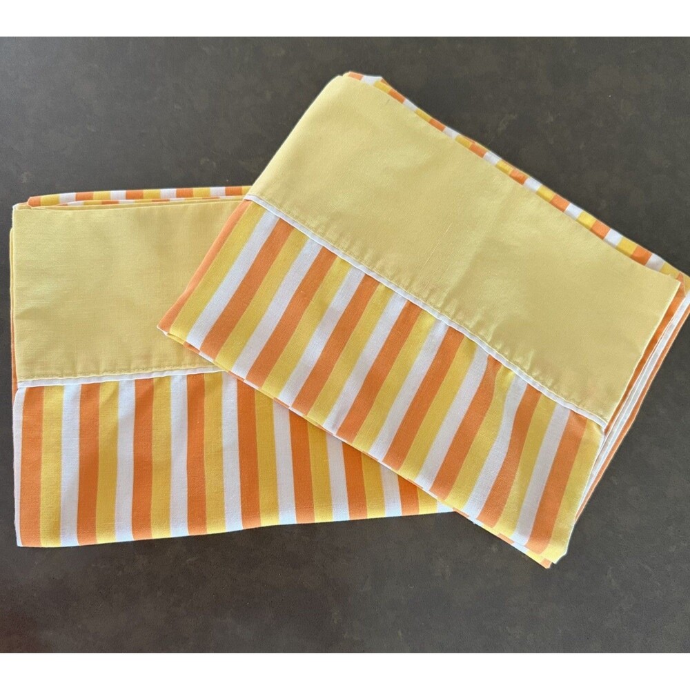 VTG 2 Dantrel pillowcase set standard Dan River Orange Yellow Stripe